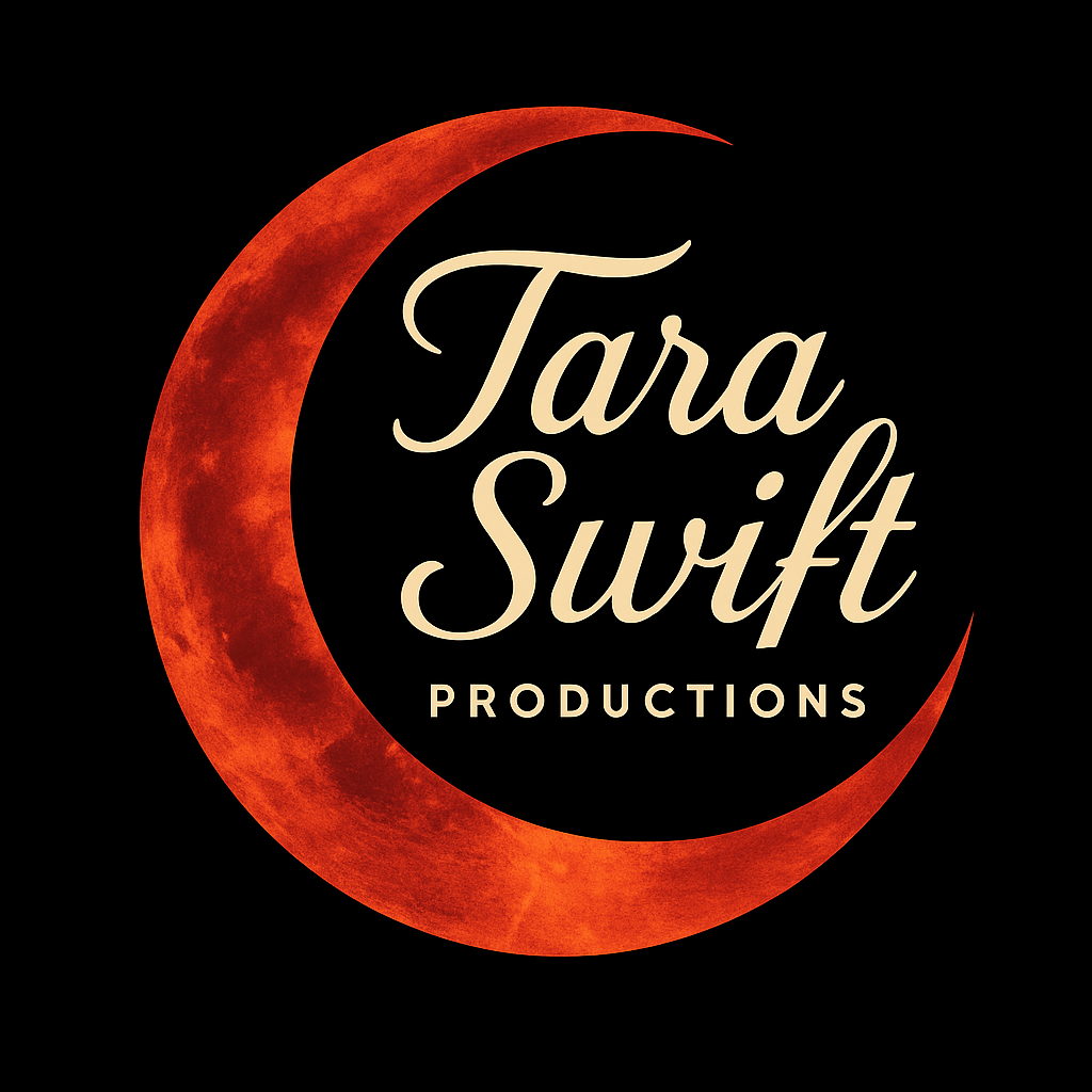 Tara Swift Productions logo with crescent moon.