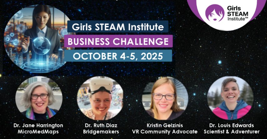 Girls STEAM Institute Business Challenge for October 2025 Speaker Badge poster.