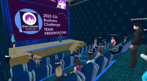 2025 Girls STEAM Global Business Challenge on stage in ENGAGE XR.