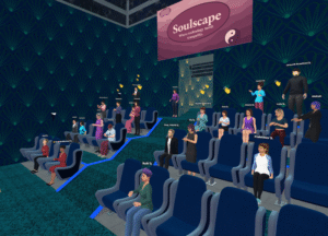 Girls STEAM Institute 2025 Business Challenge audience during the presentation cheering in ENGAGE XR.